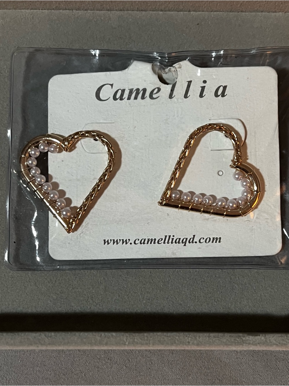 Gold tone Heart with Pearl Accent Stud Earrings
